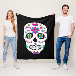 Colourful Mexican Sugar Skull Fleece Blanket