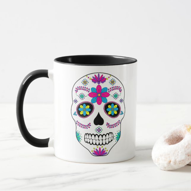 Colourful Mexican Sugar Skull Mug (With Donut)