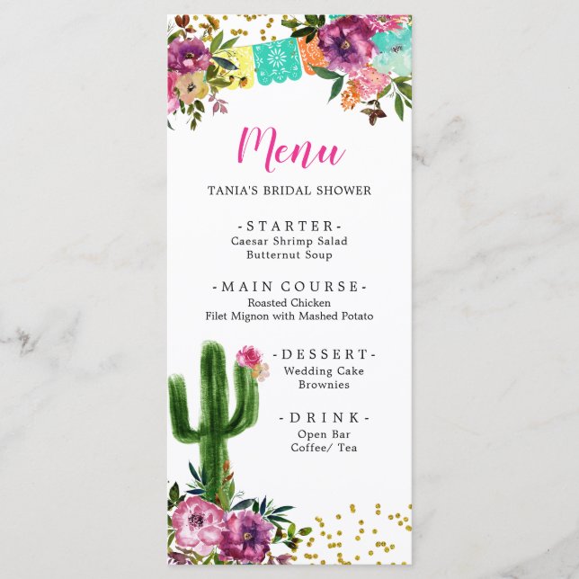 Colourful Mexican Taco bout Love Bridal Shower Men Menu (Front)