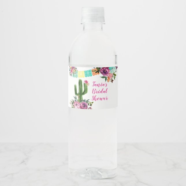 Colourful Mexican Taco bout Love Water Bottle Water Bottle Label (Front)