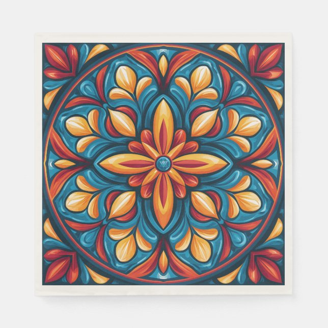 Colourful Mexican Talavera Fiesta Napkin (Front)