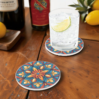 Colourful Mexican Talavera Sandstone Coaster