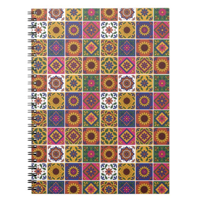 Colourful Mexican Talavera Tile Pattern Spiral Not Notebook (Front)