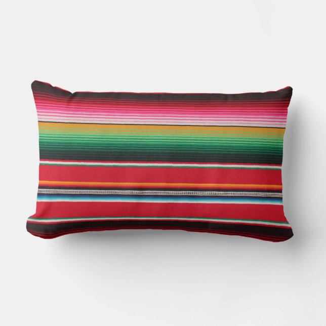Colourful Mexican Traditional Serape Print Lumbar Cushion (Front)