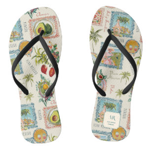 Colourful Mexican Travel Print Monogram Flip Flops