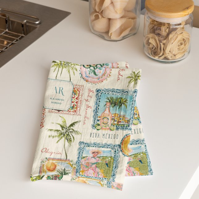 Colourful Mexican Travel Print Monogram Tea Towel (Creator Uploaded)