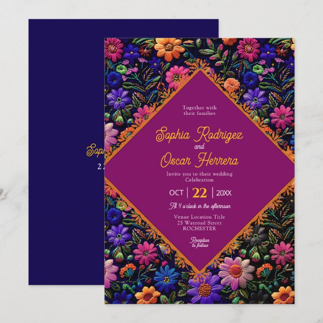 Colourful Mexican wedding invitation (Front/Back)