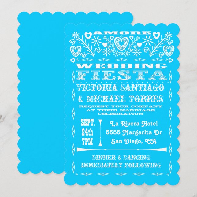 Colourful Mexican Wedding Papel Picado Invitation (Front/Back)