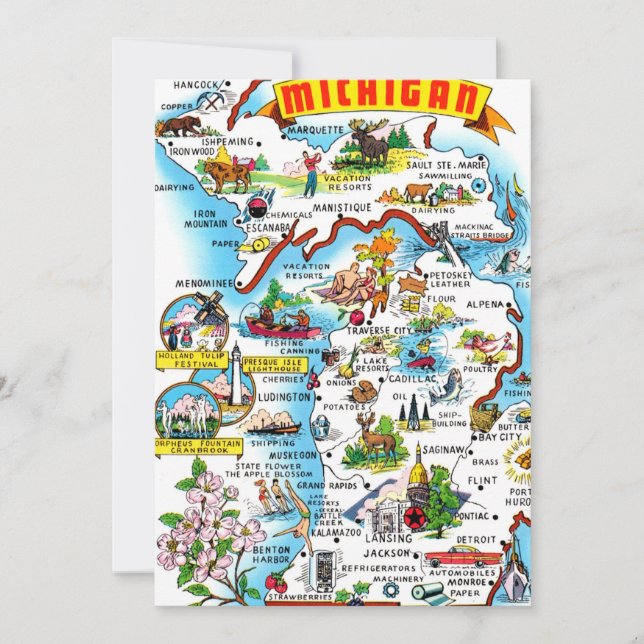 Colourful Michigan Map 5x7 Big Postcard (Front)