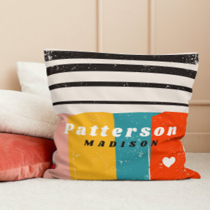 Colourful Mid Century Abstract Personalised Name Cushion