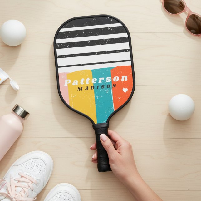 Colourful Mid Century Abstract Personalised Name Pickleball Paddle (Creator Uploaded)