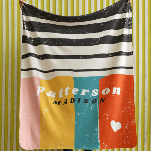 Colourful Mid Century Abstract Personalised Name Sherpa Blanket
