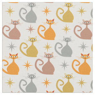 Colourful Mid Century Atomic Cats with Starbursts Fabric