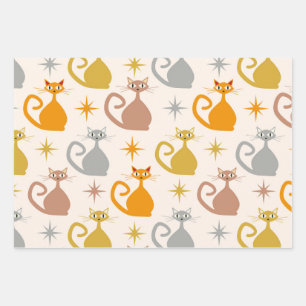 Colourful Mid Century Atomic Cats with Starbursts  Wrapping Paper Sheet