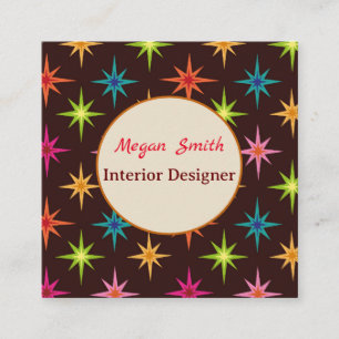 Colourful Mid Century Atomic Starbursts  Custom  Square Business Card