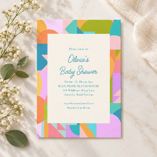 Colourful Mid Century Geometric Baby Shower Party Invitation