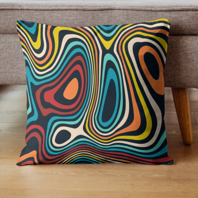 Colourful Mid-Century groovy wavy lines pattern Cushion (Creator Uploaded)