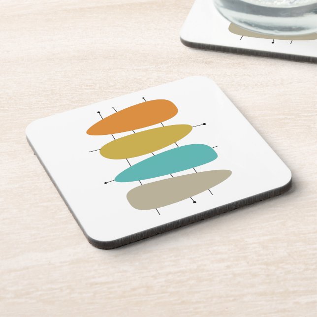 Colourful Mid Century Guitar Pick Shapes and Lines Coaster (Left Side)