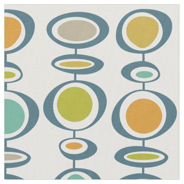 Colourful Mid Century Modern Abstract Circles Fabric (Close Up)
