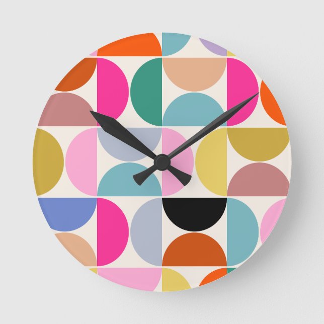 Colourful Mid Century Modern Abstract Pattern Round Clock (Front)