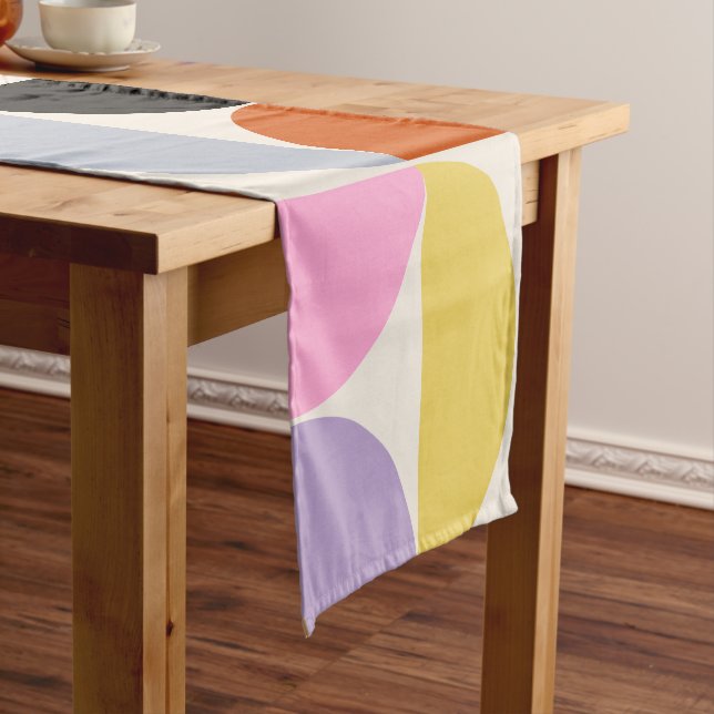 Colourful Mid Century Modern Abstract Pattern Short Table Runner (In Situ)