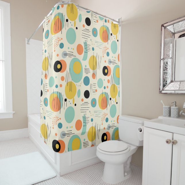 Colourful Mid Century Modern Abstract Pattern Shower Curtain (In Situ)