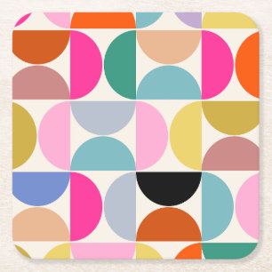Colourful Mid Century Modern Abstract Pattern Square Paper Coaster