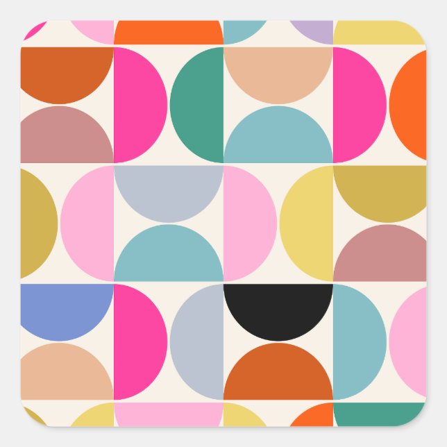 Colourful Mid Century Modern Abstract Pattern Square Sticker (Front)