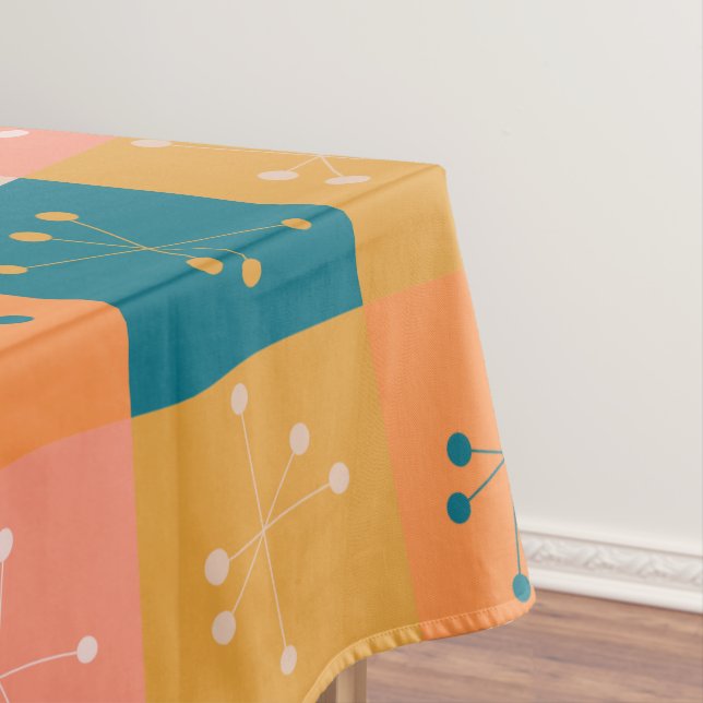 Colourful Mid Century Modern Atomic Motif Pattern Tablecloth (In Situ)