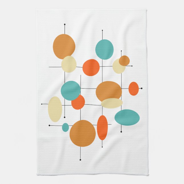 Colourful Mid Century Modern Circles Tea Towel (Vertical)