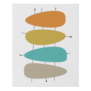 Colourful Mid Century Modern Drops and Lines Faux Canvas Print