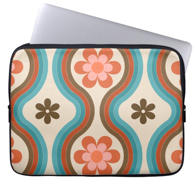 Colourful Mid Century Modern Floral Rainbow Retro Laptop Sleeve (Front)