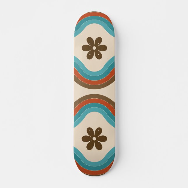 Colourful Mid Century Modern Floral Rainbow Retro  Skateboard (Front)