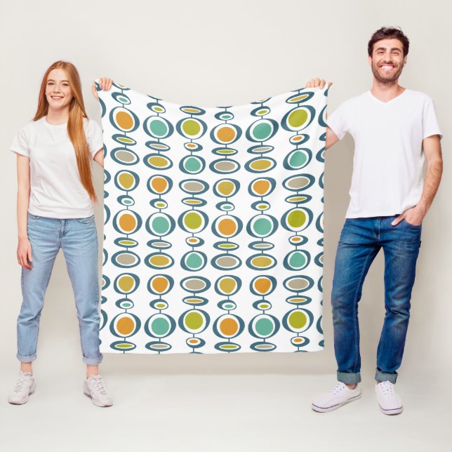 Colourful Mid Century Modern Geometric Circles Fleece Blanket (In Situ)