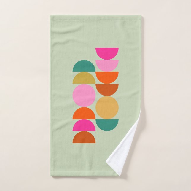 Colourful Mid Century Modern Geometric Green Bath Towel Set (Hand Towel)