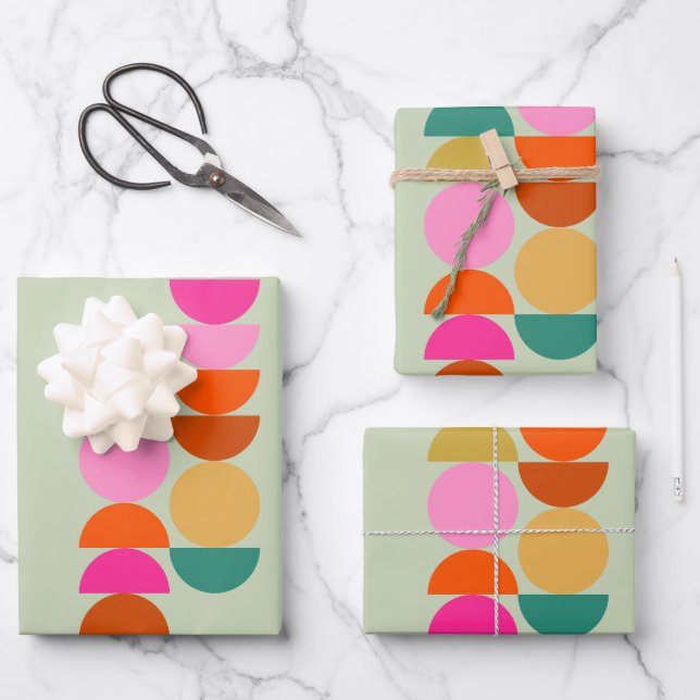 Colourful Mid Century Modern Geometric Green Wrapping Paper Sheet (Front)
