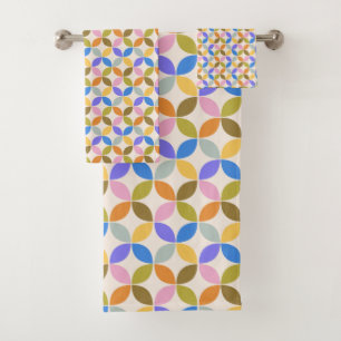 Colourful Mid Century Modern Geometric Pattern Bath Towel Set