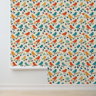 Colourful Mid-Century Modern Songbird Wallpaper