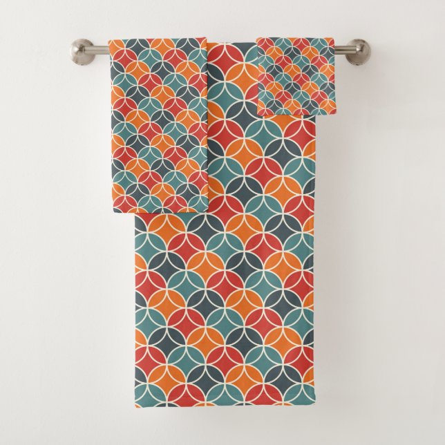 Colourful Mid-Century Modern Style Pattern Bath Towel Set (Insitu)