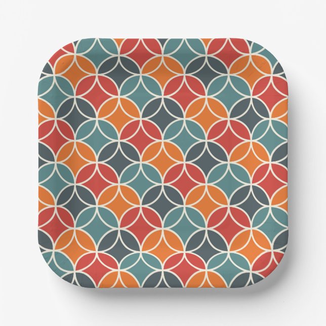 Colourful Mid-Century Modern Style Pattern Paper Plate (Front)
