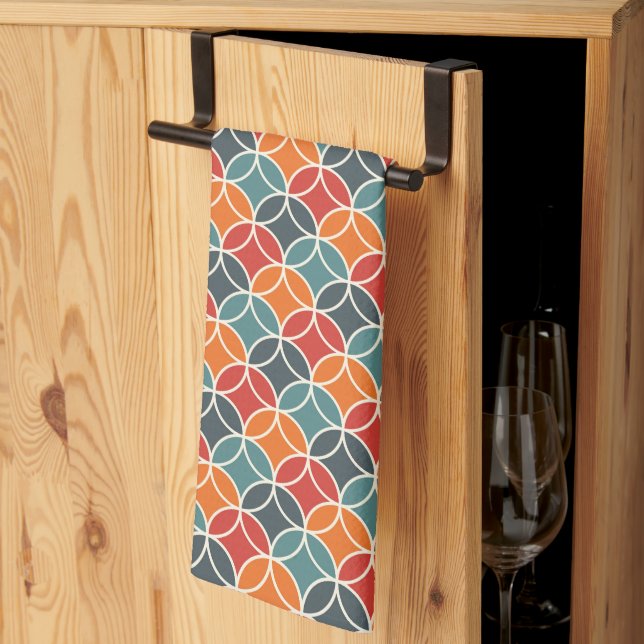 Colourful Mid-Century Modern Style Pattern Tea Towel (Thirds Fold)