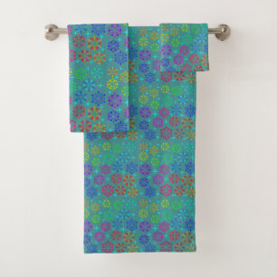 Colourful Mid Century Retro Pattern Art Design Bath Towel Set