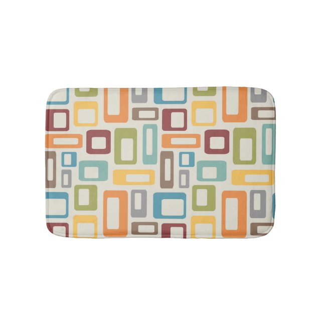 Colourful Mid Century style shapes Bath Mat (Front)