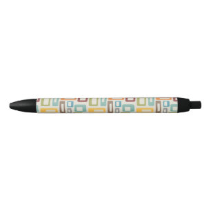 Colourful Mid Century style shapes Black Ink Pen