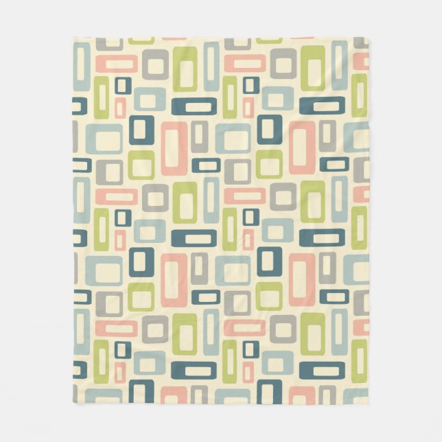 Colourful Mid Century style shapes Fleece Blanket (Front)