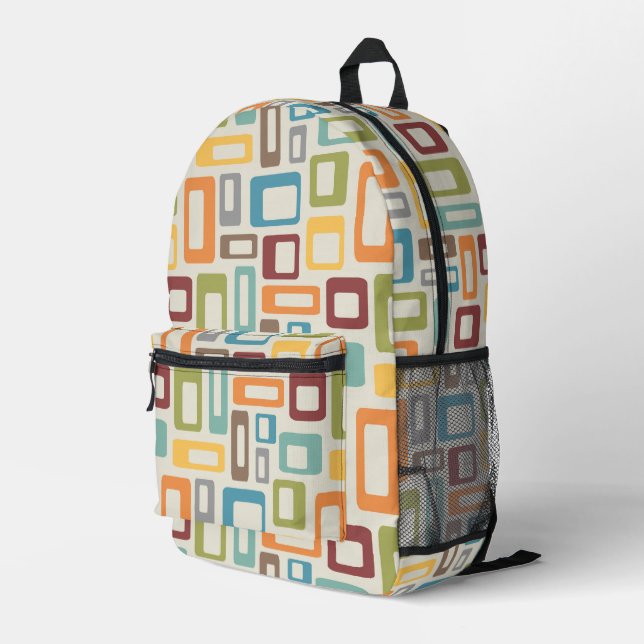 Colourful Mid Century style shapes Printed Backpack (Back Corner Right)