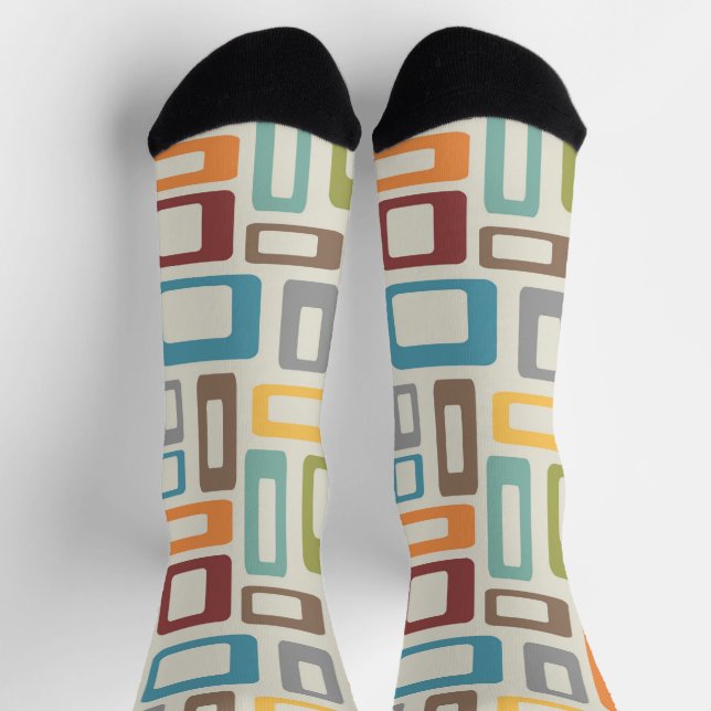 Colourful Mid Century style shapes Socks (Top)