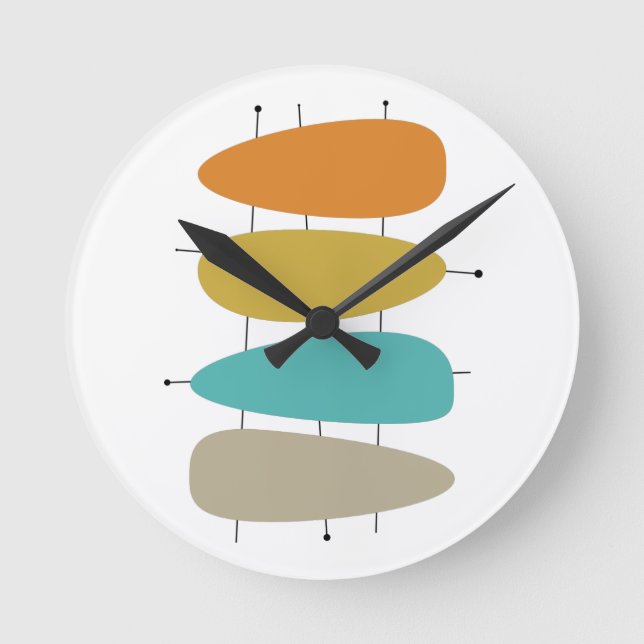 Colourful Mid Century Water Drops and Lines Round Clock (Front)