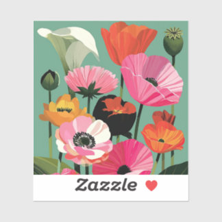 Colourful Midcentury Modern Poppy Flower Art