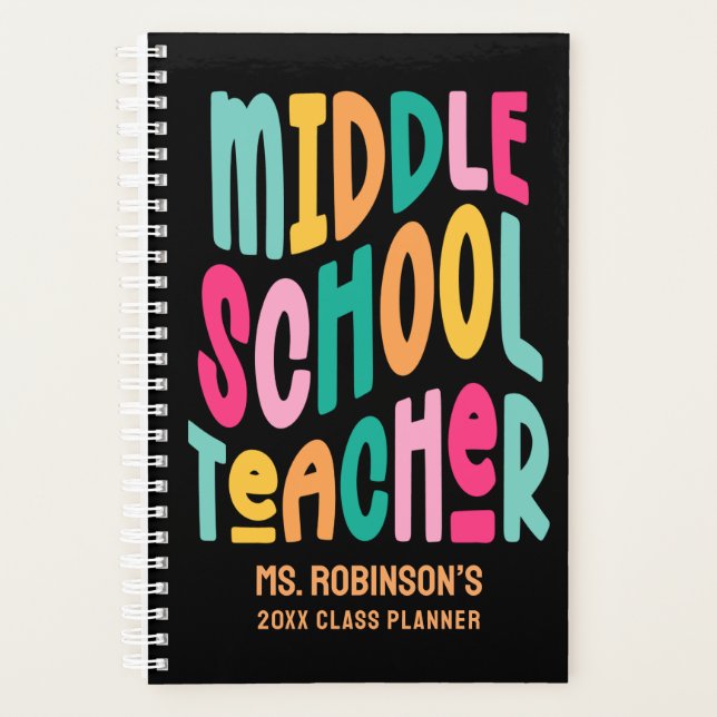 Colourful Middle School Teacher Text Design Class Planner (Front)
